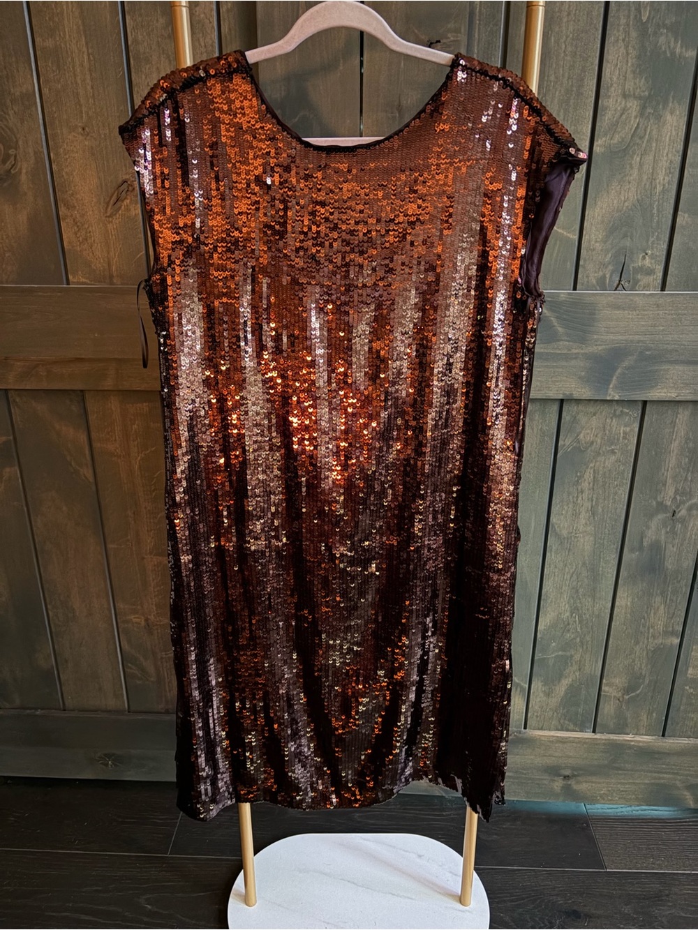 Anthropologie Maeve Wine Brown Sequined Dress